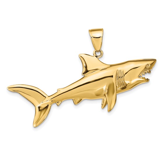 14K Large Polished 3-D Shark Pendant
