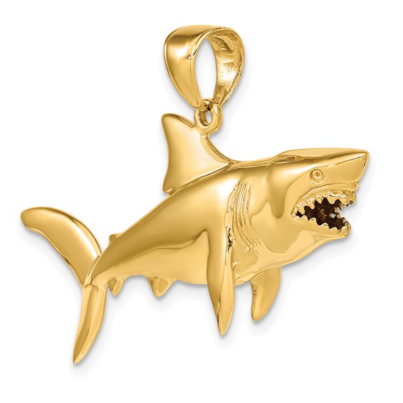 14K Large Polished 3-D Shark Pendant