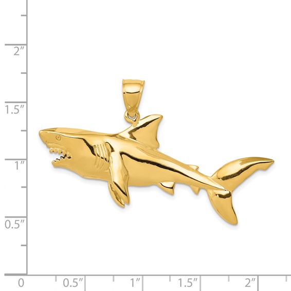 14K Large Polished 3-D Shark Pendant