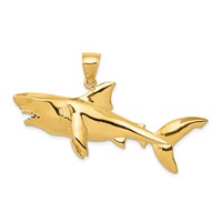 14K Yellow Gold Large Polished 3-D Shark Pendant view 1