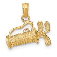 14K Yellow Gold Solid Polished 3-D Golf Bag Charm with Clubs view 3