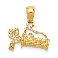 14K Yellow Gold Solid Polished 3-D Golf Bag Charm with Clubs view 1
