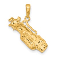 14K Yellow Gold Solid Polished Open-Backed Golf Bag Charm with Clubs view 3