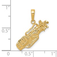 14K Yellow Gold Solid Polished Open-Backed Golf Bag Charm with Clubs view 4