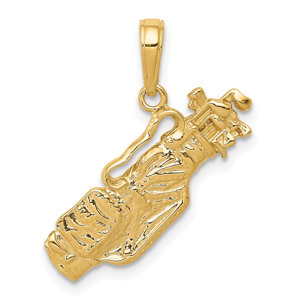14K Yellow Gold Solid Polished Open-Backed Golf Bag Charm with Clubs
