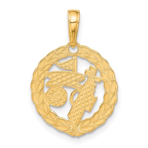 14k Solid Polished Golf Theme Circle Pendant