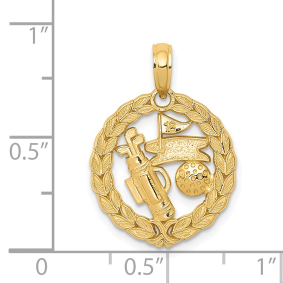 14k Solid Polished Golf Theme Circle Pendant