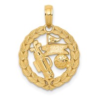 14K Yellow Gold Solid Polished Golf Theme Circle Pendant view 1