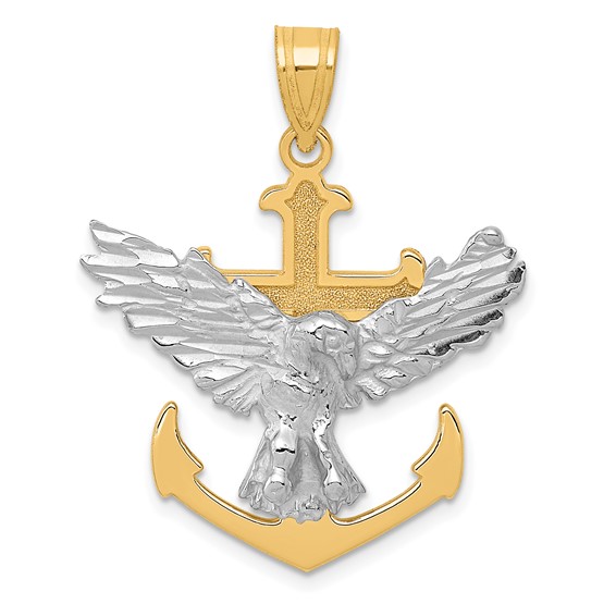 Gold Two-tone Mariners Cross with Eagle Pendant