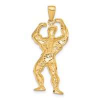 14K Yellow Gold Solid Polished Weightlifter Pendant view 3