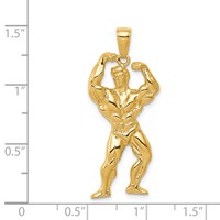14K Yellow Gold Solid Polished Weightlifter Pendant view 4