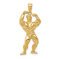 14K Yellow Gold Solid Polished Weightlifter Pendant view 1