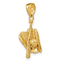 14K Yellow Gold Polished 3-D Glove Bat Baseball Pendant view 4