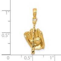 14K Yellow Gold Polished 3-D Glove Bat Baseball Pendant view 5