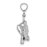 14K White Gold Polished 3-D Glove Bat Baseball Pendant view 2