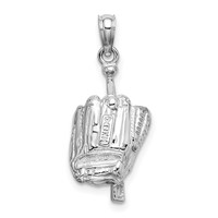 14K White Gold Polished 3-D Glove Bat Baseball Pendant view 3