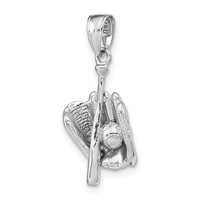 14K White Gold Polished 3-D Glove Bat Baseball Pendant view 4
