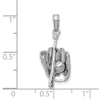 14K White Gold Polished 3-D Glove Bat Baseball Pendant view 5