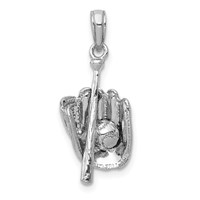 14K White Gold Polished 3-D Glove Bat Baseball Pendant view 1