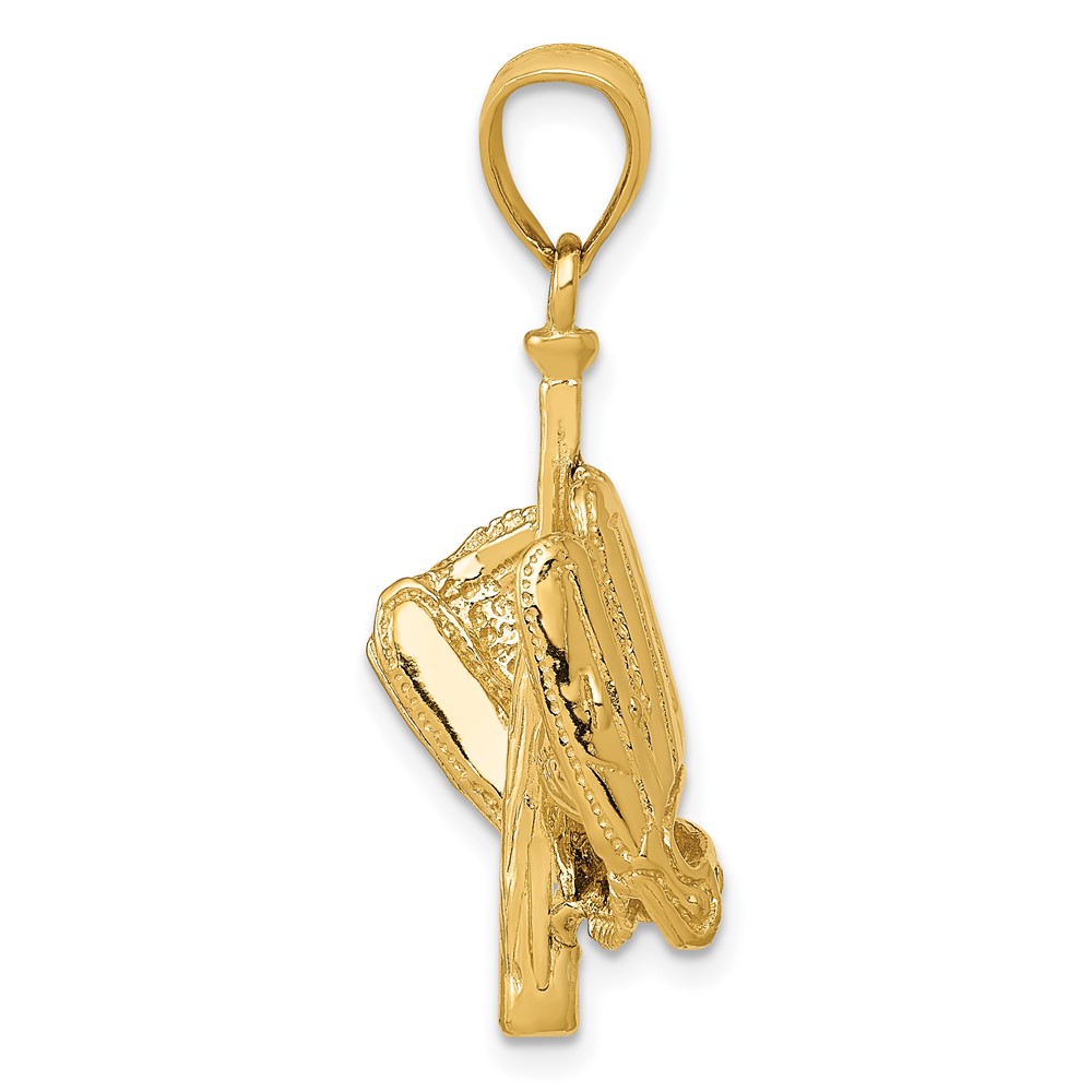 14K Polished 3-D Glove/Bat/Baseball Pendant (C2657)