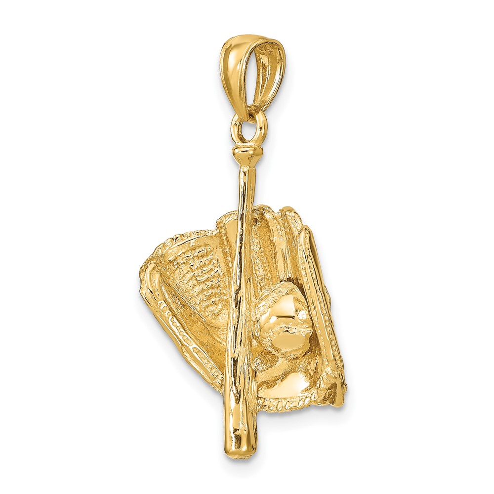 14K Polished 3-D Glove/Bat/Baseball Pendant (C2657)