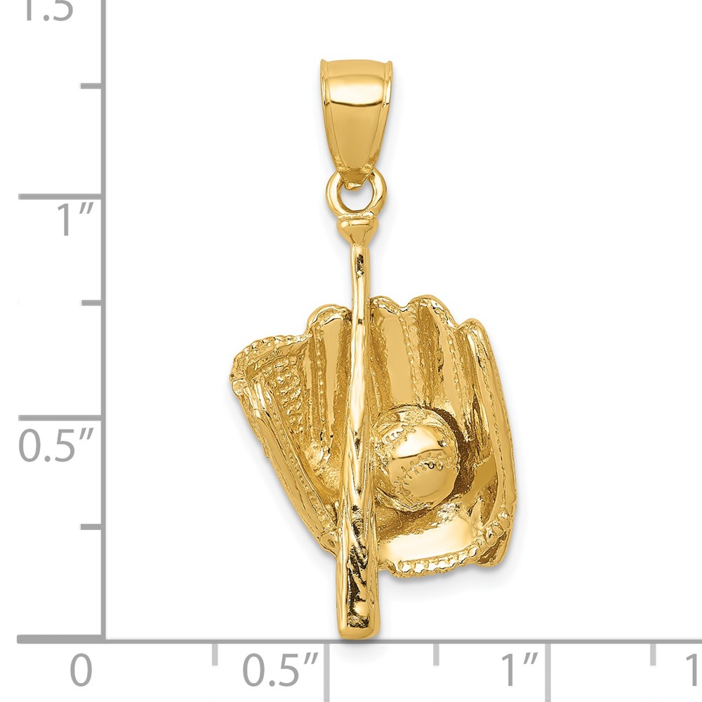 14K Polished 3-D Glove/Bat/Baseball Pendant (C2657)