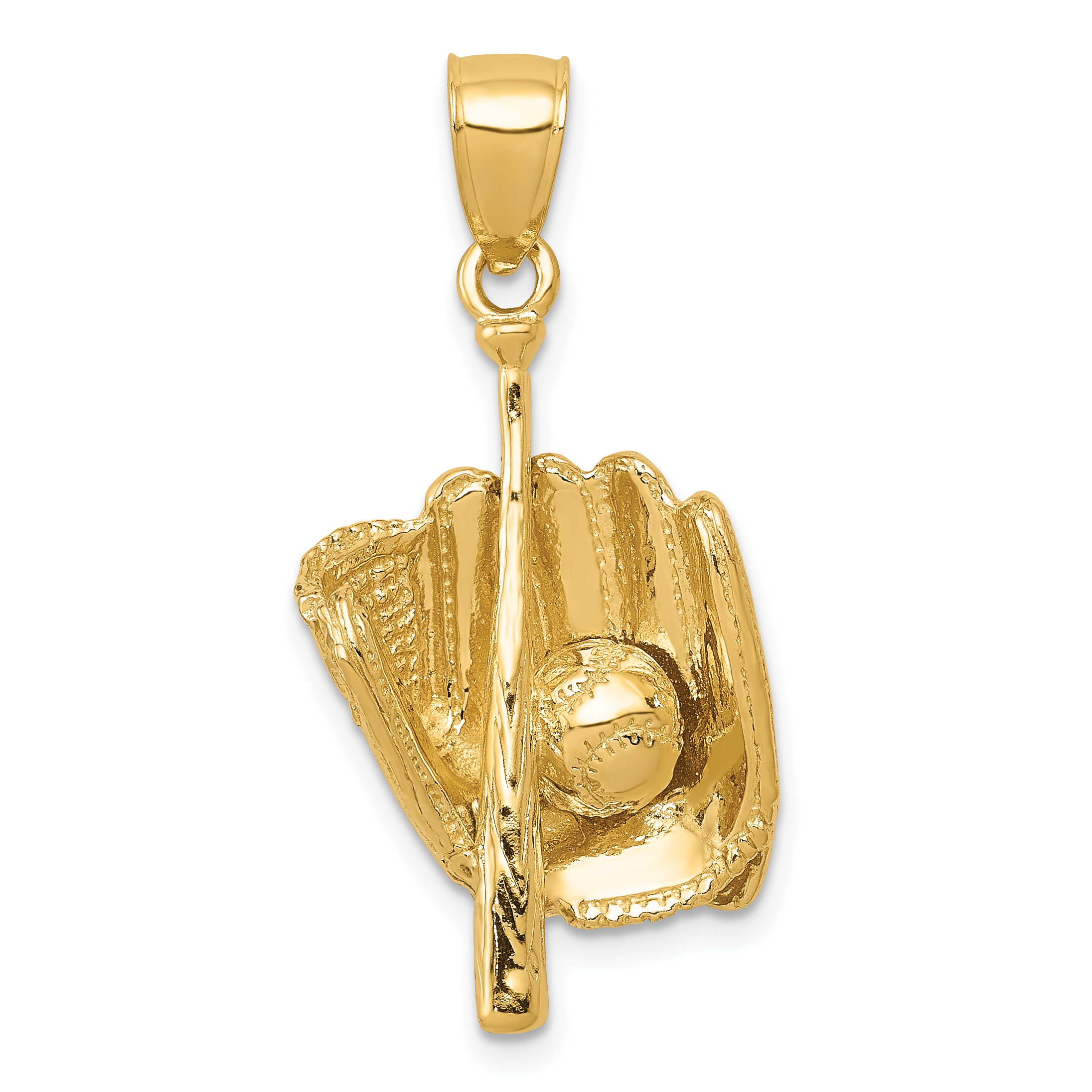 14K Polished 3-D Glove/Bat/Baseball Pendant (C2657)