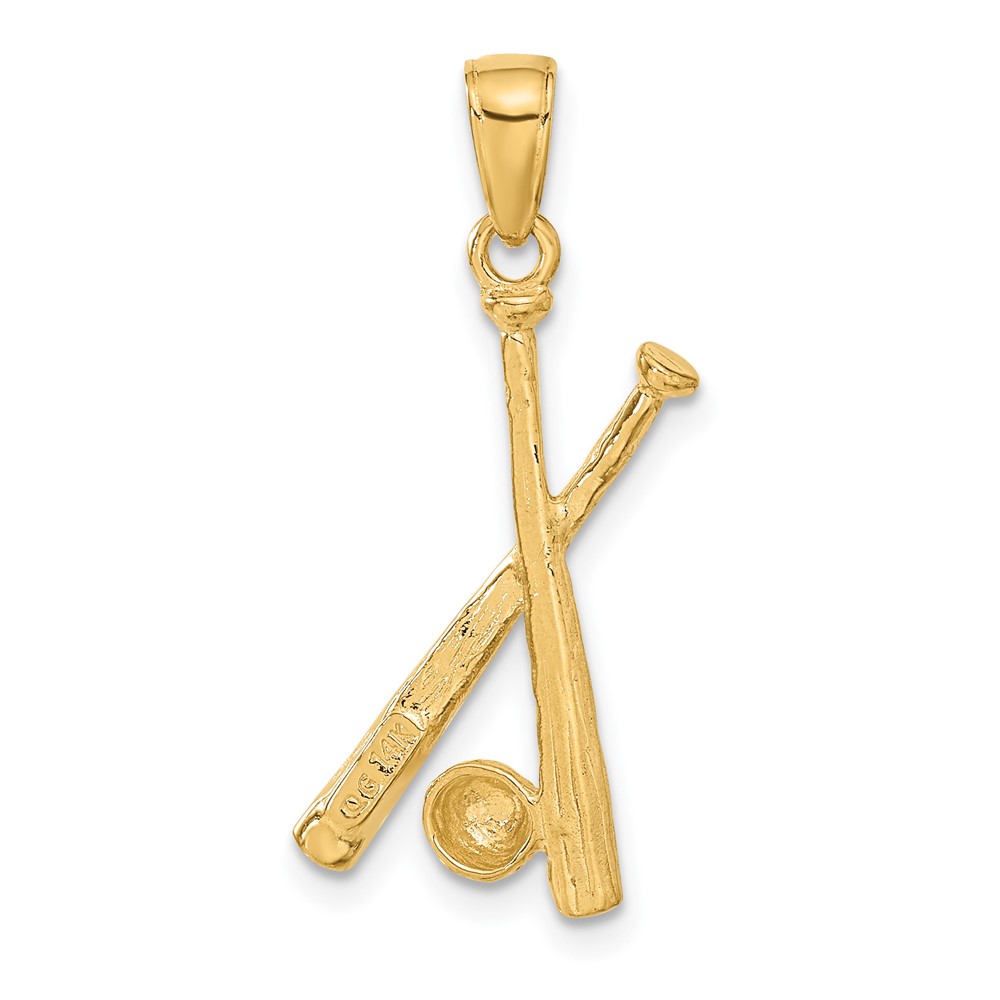 14K Polished Open-Backed Bats and Baseball Pendant (C2662)