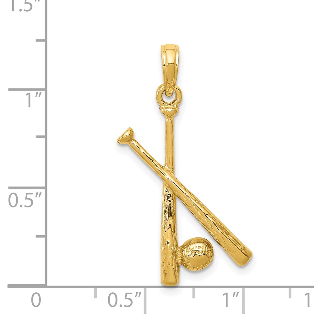 14K Polished Open-Backed Bats and Baseball Pendant (C2662)