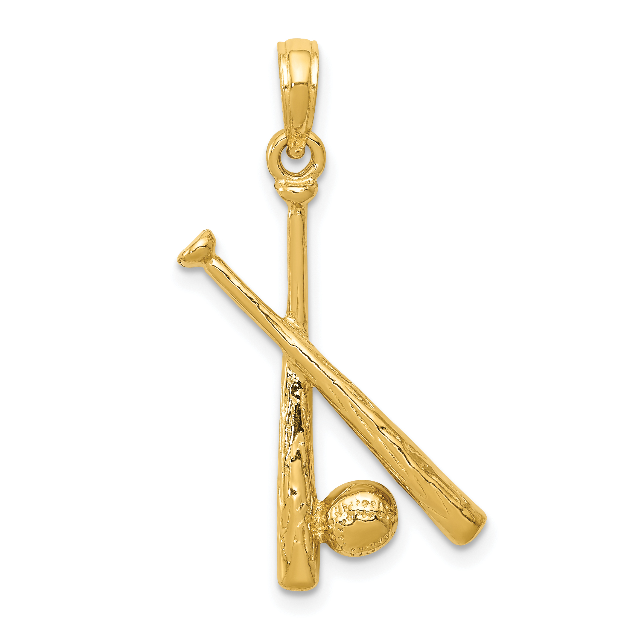 14K Polished Open-Backed Bats and Baseball Pendant (C2662)