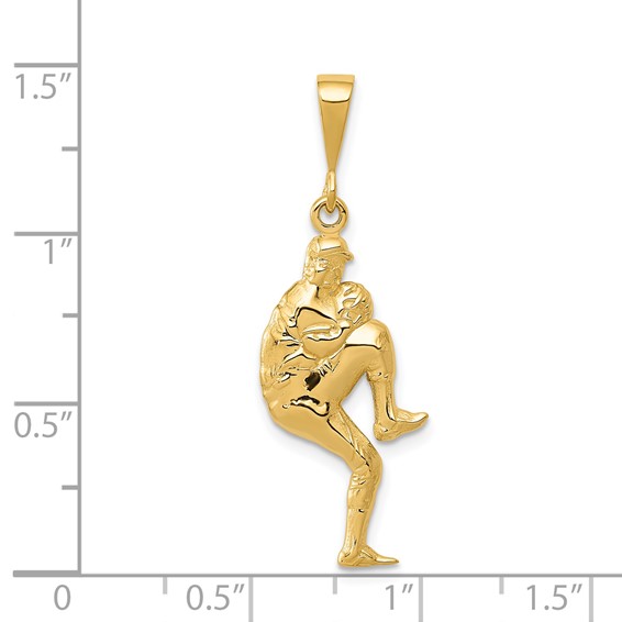 14K Polished 3-D Pitcher Baseball Charm