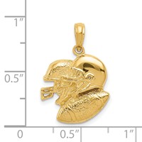 14K Yellow Gold 2-D Double Football Helmets and Ball Charm view 4