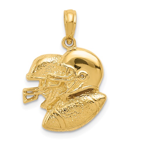 14K Yellow Gold 2-D Double Football Helmets and Ball Charm