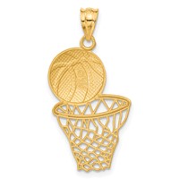 14K Yellow Gold Satin Diamond-Cut Basketball and Net Pendant view 3