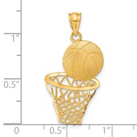 14K Yellow Gold Satin Diamond-Cut Basketball and Net Pendant view 4