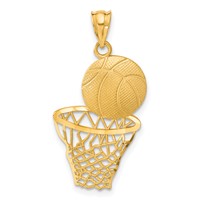 14K Yellow Gold Satin Diamond-Cut Basketball and Net Pendant view 1