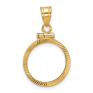 Wideband Distinguished Coin Jewelry 10k Polished and Diamond-cut 15.5mm x 1.1mm Screw Top Coin Bezel Pendant