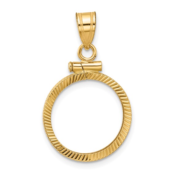 Wideband Distinguished Coin Jewelry 10k Polished and Diamond-cut 15.5mm x 1.1mm Screw Top Coin Bezel Pendant