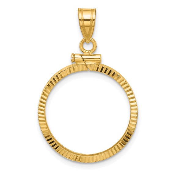 Wideband Distinguished Coin Jewelry 14k Polished and Diamond-cut 20.1mm x 2.1mm Screw Top Coin Bezel Pendant