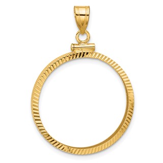 Wideband Distinguished Coin Jewelry 14k Polished and Diamond-cut 25.0mm x 2.35mm Screw Top Coin Bezel Pendant