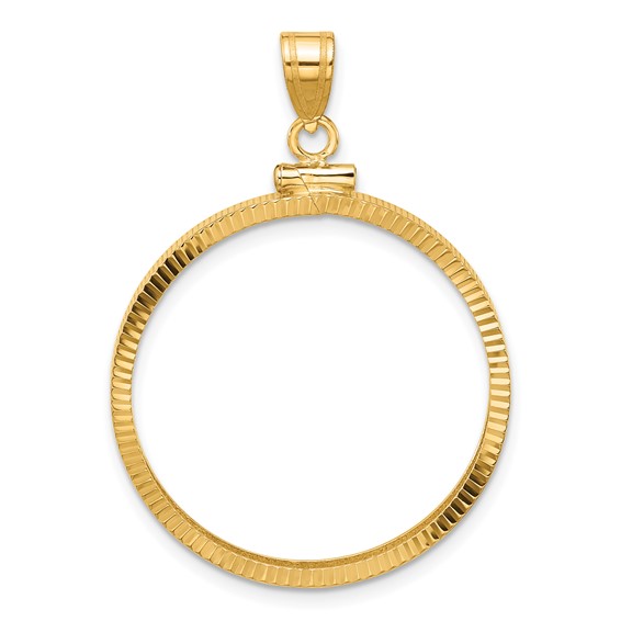 Wideband Distinguished Coin Jewelry 14k Polished and Diamond-cut 27.5mm x 2.1mm Screw Top Coin Bezel Pendant