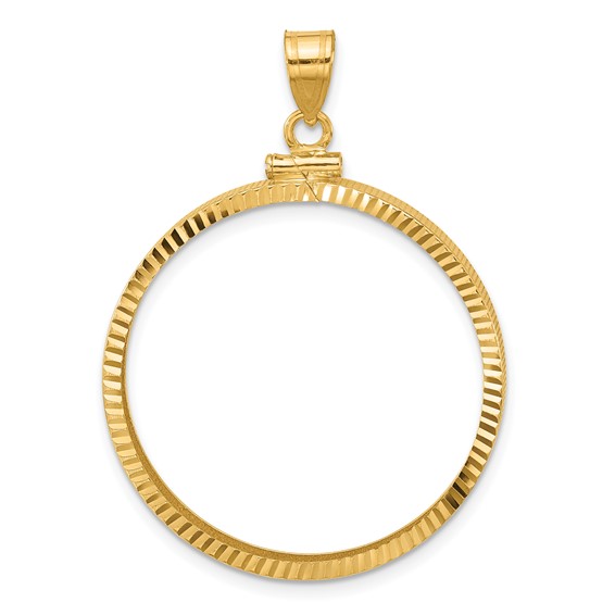 Wideband Distinguished Coin Jewelry 14k Polished and Diamond-cut 30.0mm x 3.00mm Screw Top Coin Bezel Pendant