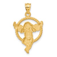 14K Yellow Gold Satin Diamond-cut Angel in Circle Pendant view 3