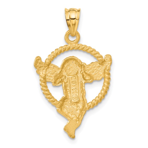 14k Satin Diamond-cut Angel in Circle Pendant