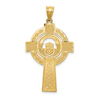 14K Yellow Gold Celtic Claddagh Cross Pendant view 4