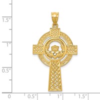 14K Yellow Gold Celtic Claddagh Cross Pendant view 3