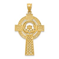 14K Yellow Gold Celtic Claddagh Cross Pendant view 1