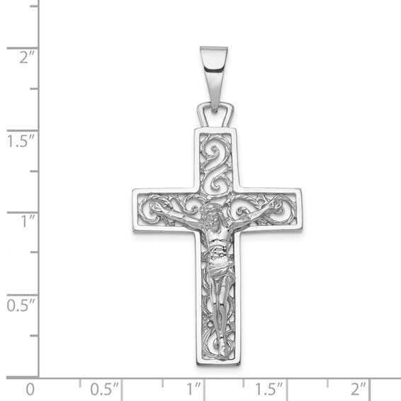 14k White Gold Large Filigree Crucifix Pendant