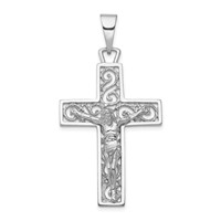 14K White Gold Large Filigree Crucifix Pendant view 1