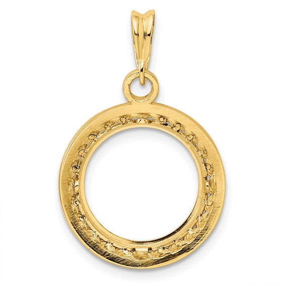 14ky 2mm Rope with Bright Edge Prong Coin Bezel Pendant                 